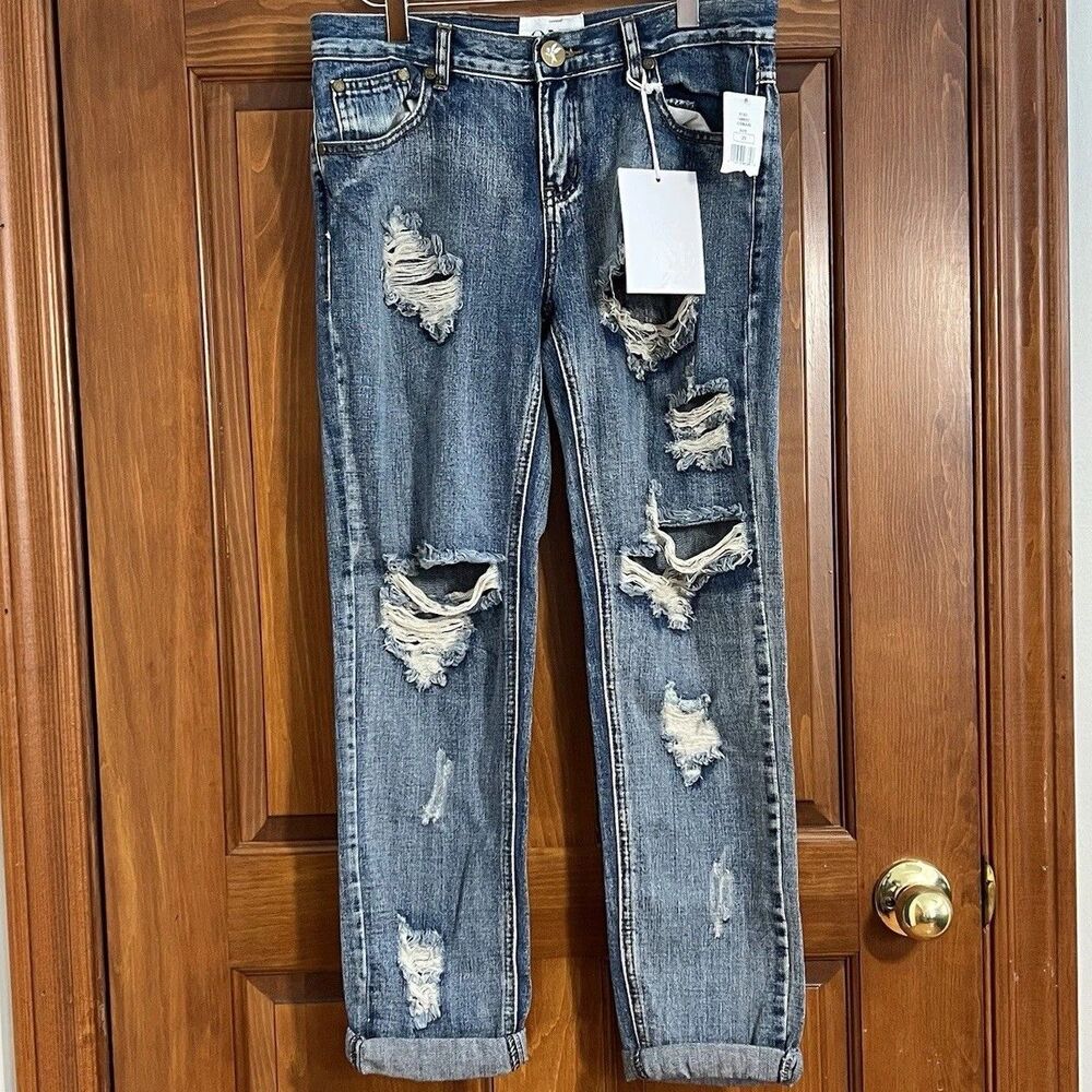 NWT One Teaspoon Awesome Baggies Cobain Destroyed Boyfriend Jeans Size 25
